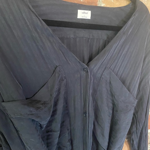 ARITZIA WILFRED zelie long sleeve button front silk blend blouse grey size large - Picture 4 of 9